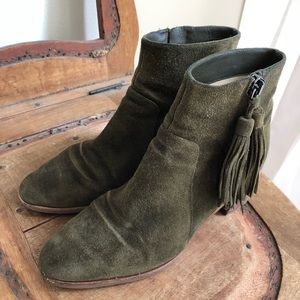 Anthropologie Dark green suede boots with tassels